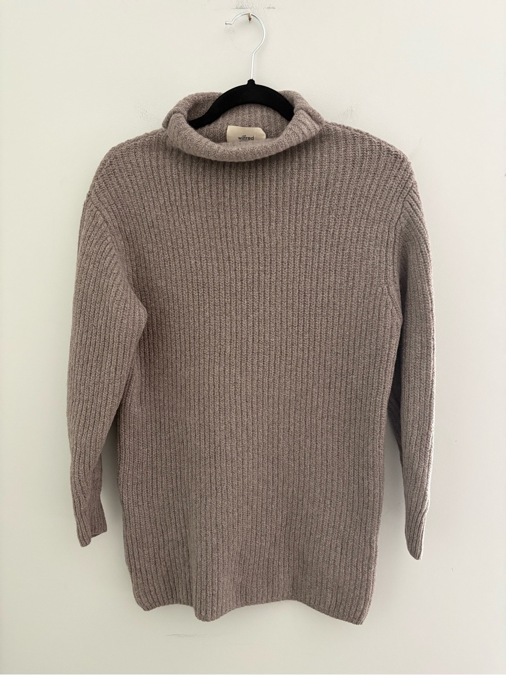 Wilfred 100% Merino Wool Ribbed Turtleneck Sweater - Taupe- Size S